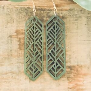 Green Wooden Laser Cut Earrings
